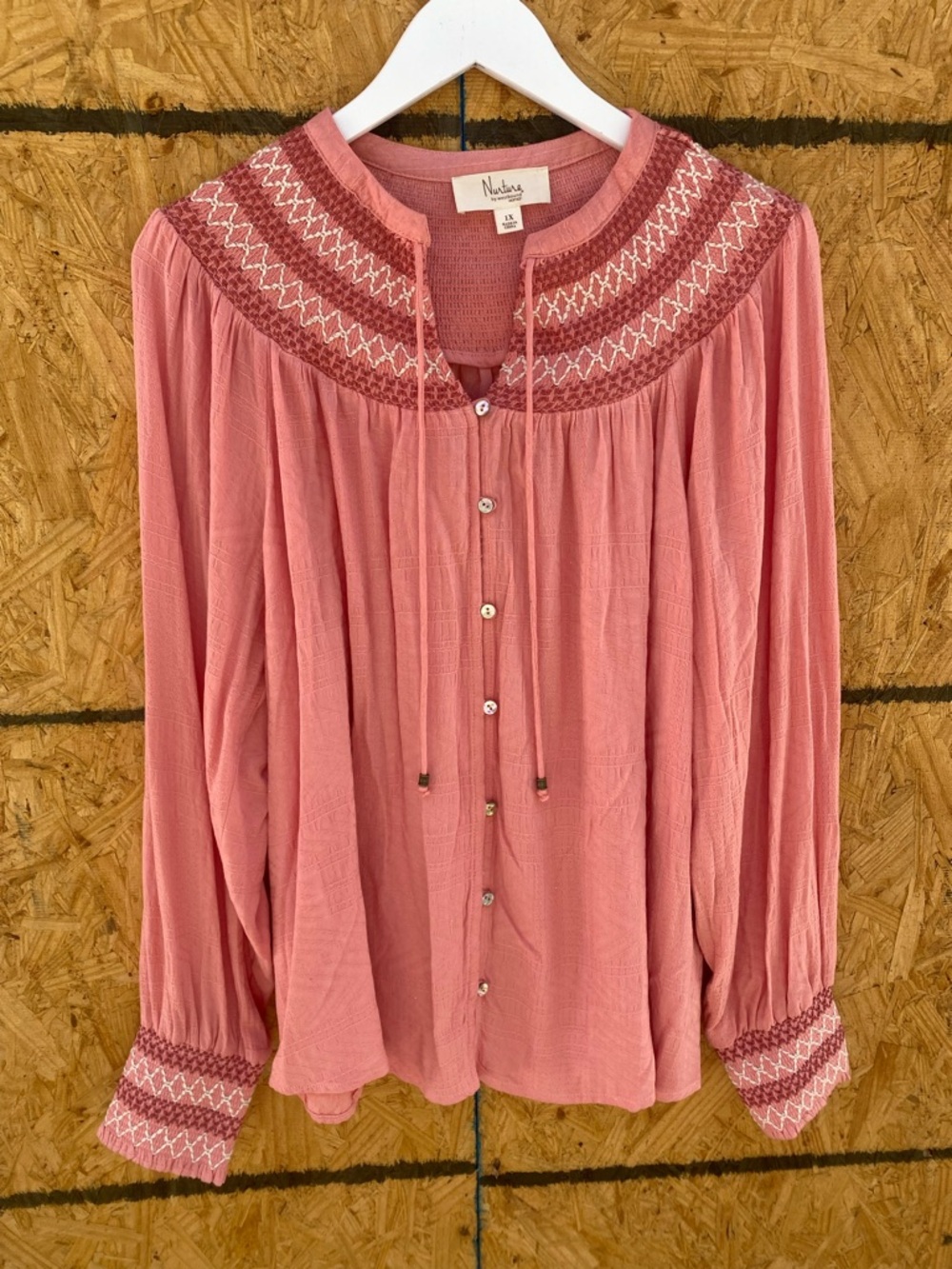 Westbound Dusty Rose Peasant Blouse with Embroidered Yoke NWT 1X